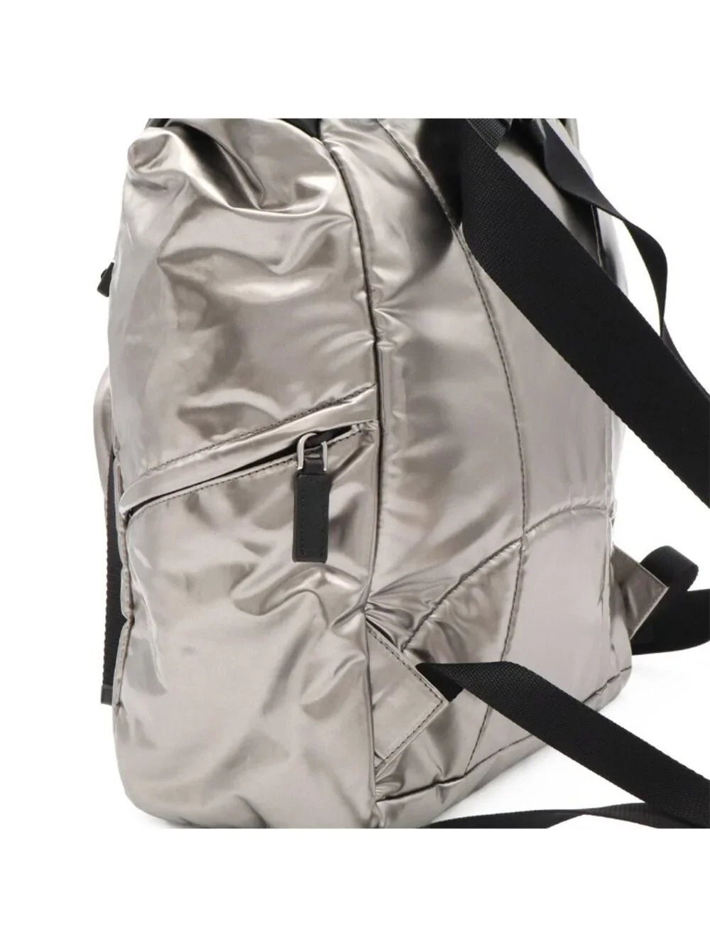 Prada Triangle Logo Backpack Shoulder Bag Nylon Metallic Silver
